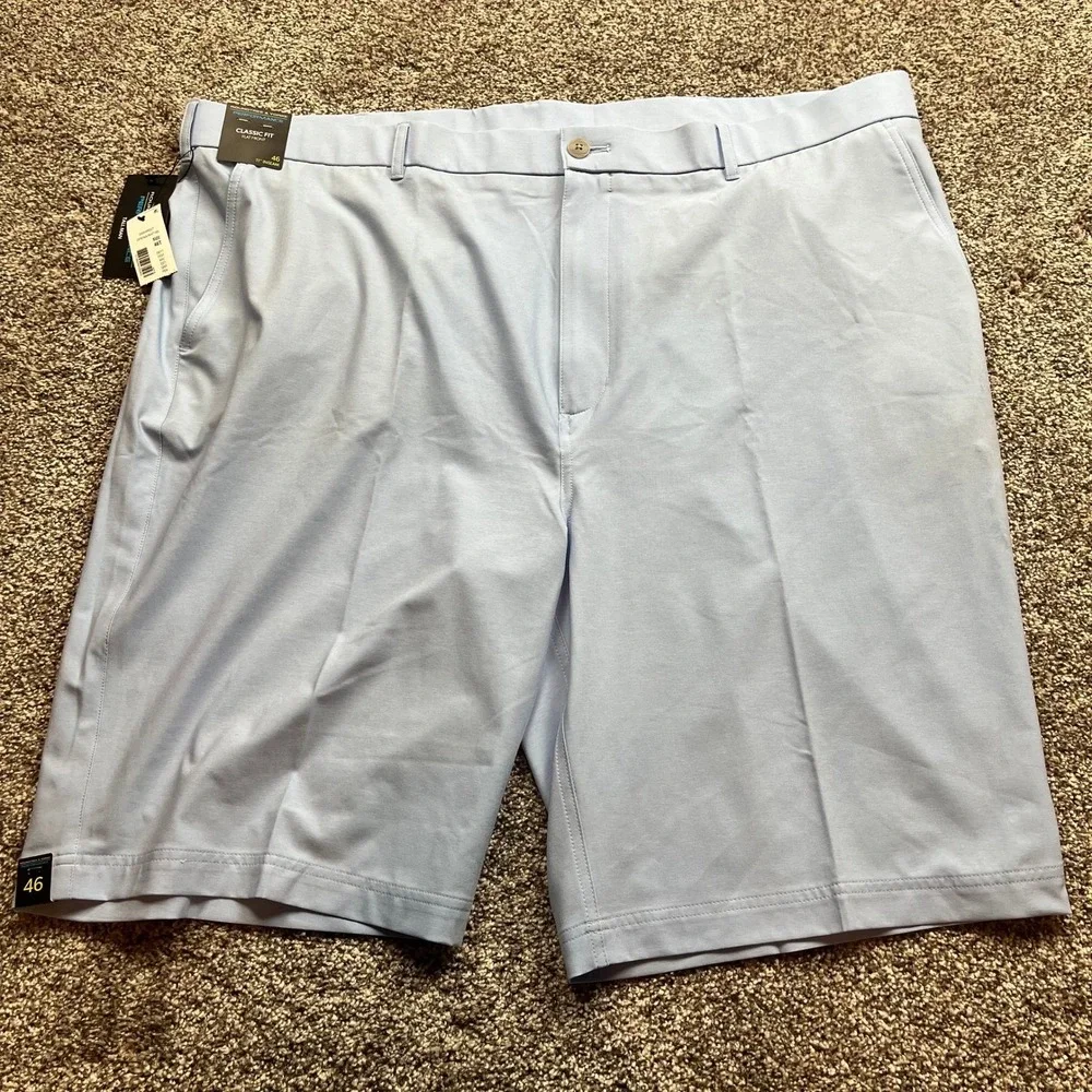 Roundtree Yorke Performance Shorts Mens 46 Flat Front Blue Classic Fit Casual